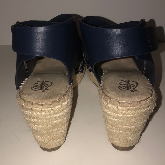 Navy Leather Wedge Sandals - Picture 4 of 6